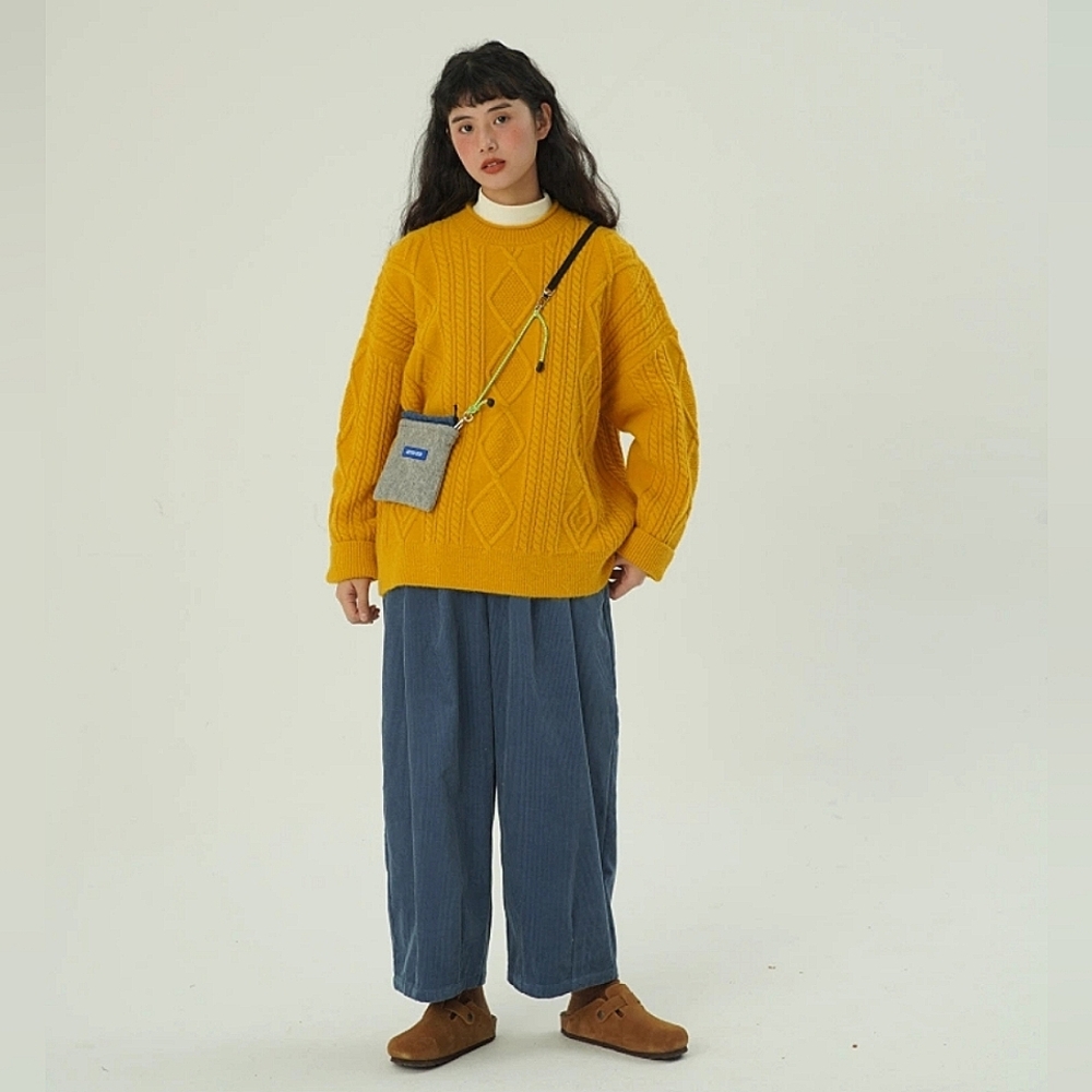 Stylenanda Yellow Cable Knit Sweater